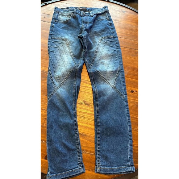 M Society Politically Incorrect Jeans Sz youth12/25 Blue Denim Front Leg Design - Picture 4 of 8